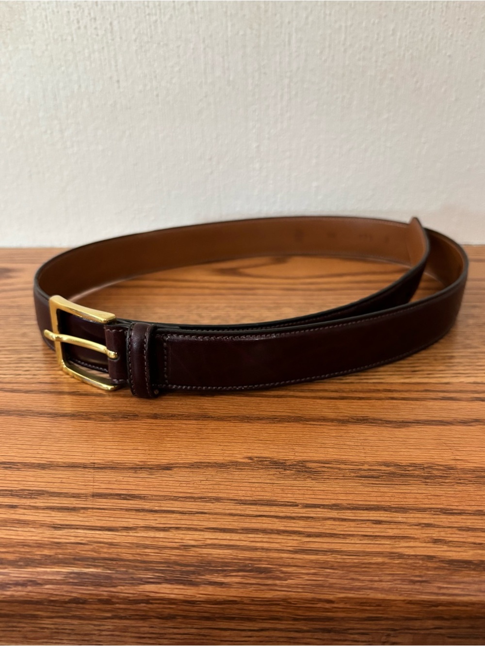 TRAFALGAR Hand Polished Cortina Leather Men's Belt Brown with Gold Buckle Sz 34
